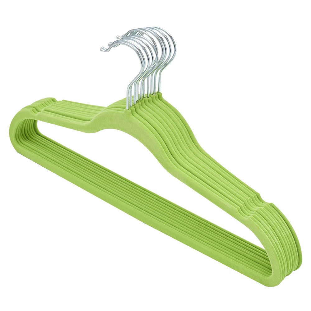 10-Pack Velvet Hangers in Stylish Green for Closet Organization