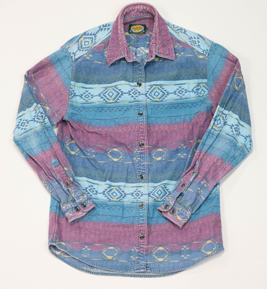 Vintage Cabelas Aztec Multicolor Striped Chamois Flannel Button Shirt Women's S