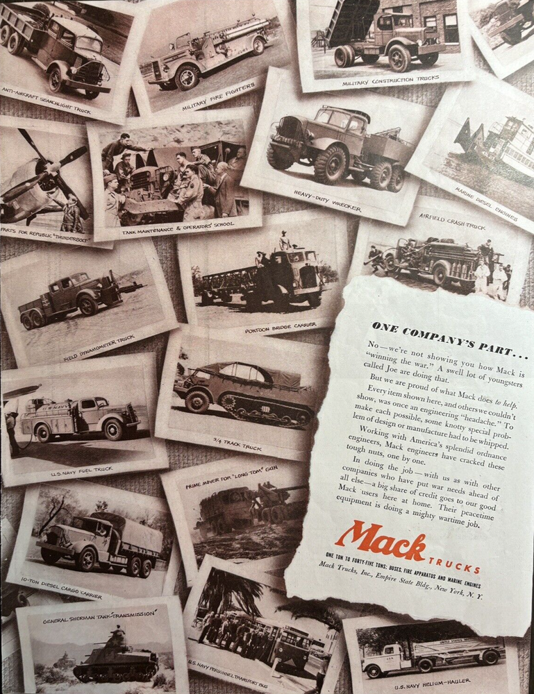 1944 Mack Trucks One Companys Part WW II Winning War Fire Tank Vintage Print Ad