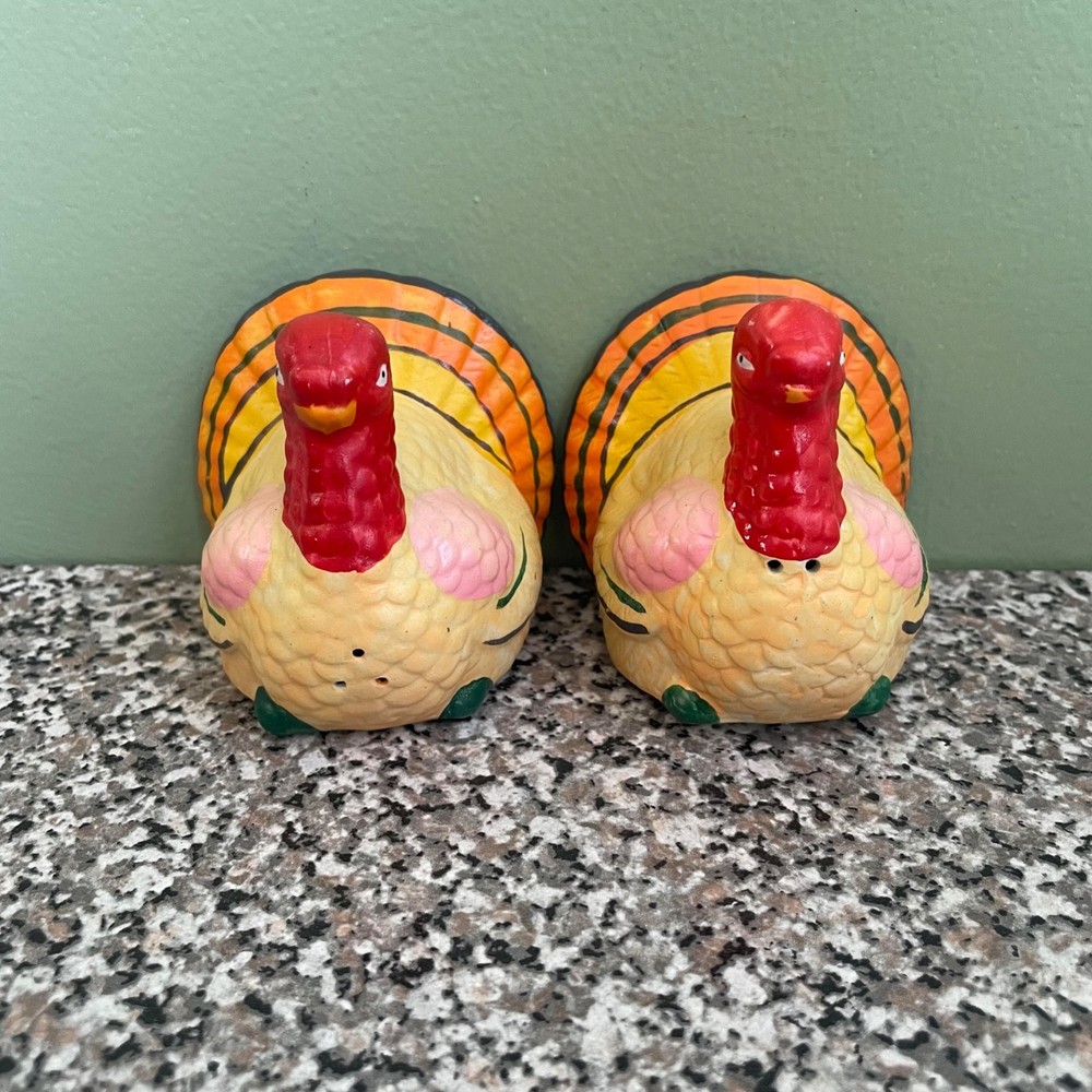 Vintage Turkey Salt Pepper Shakers Set Ceramic Thanksgiving Fall Decor Farmhouse