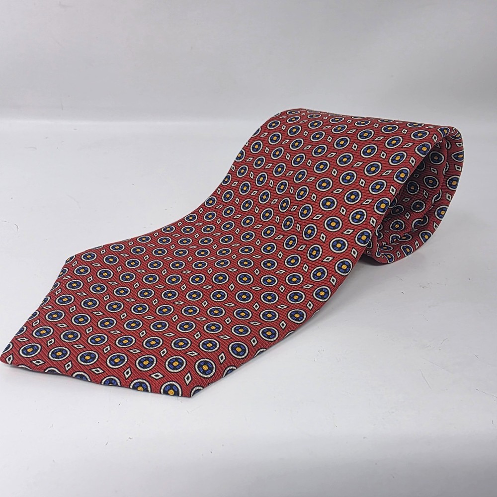 Lauren Ralph Lauren 100% Silk Tie Red Medallion Geometric USA Hand Finished