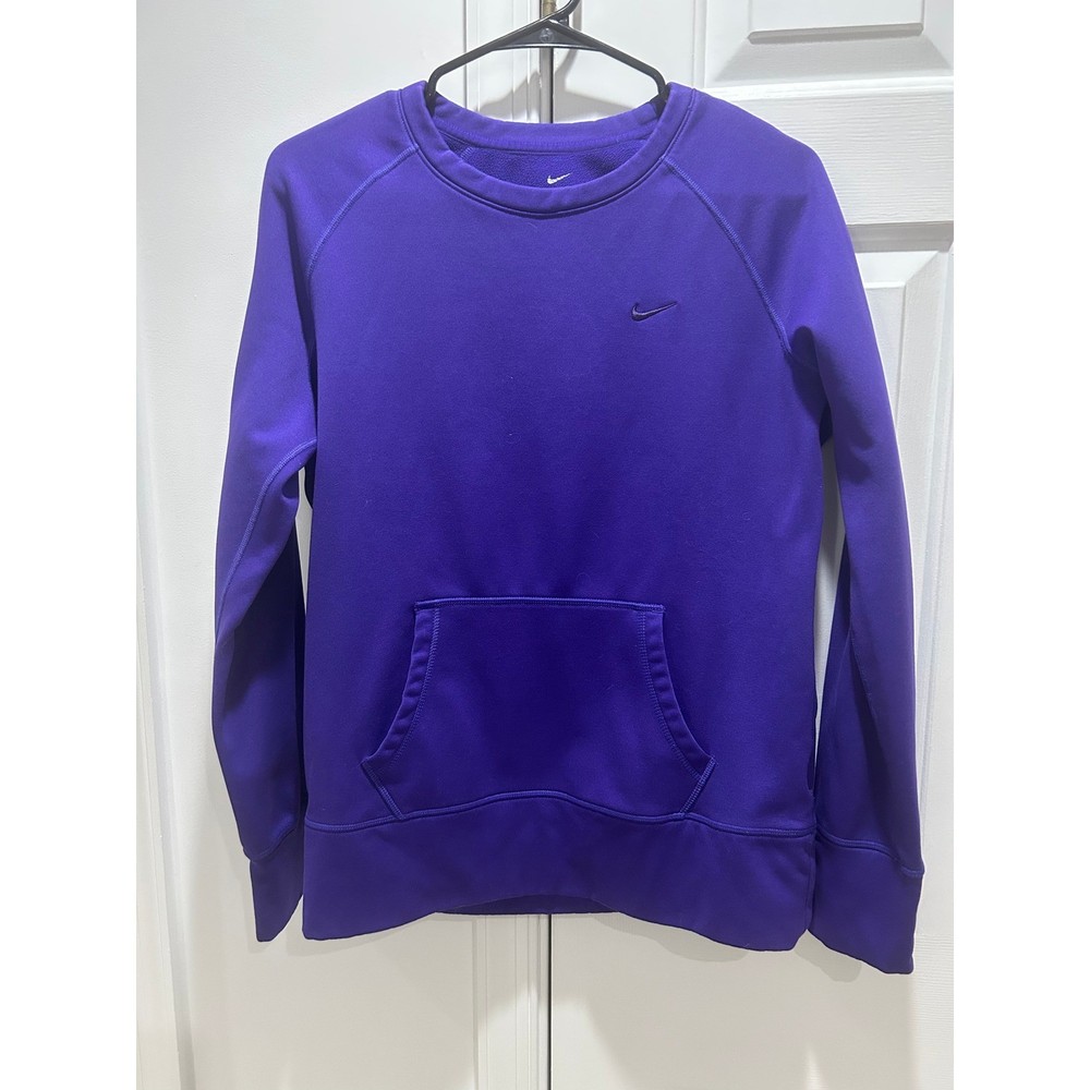 Nike Therma-FIT Purple Raglan Crewneck Sweatshirt Kangaroo Pocket Womens Large