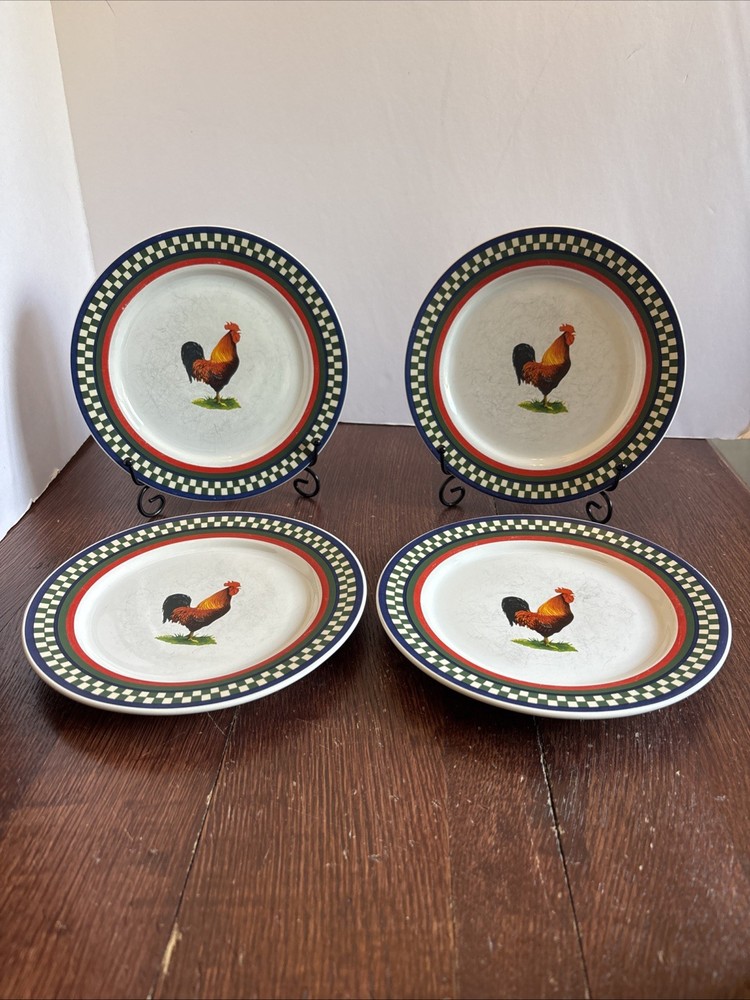 4 Vintage International Tableworks Ella's Rooster Salad Plates Bob Timberlake
