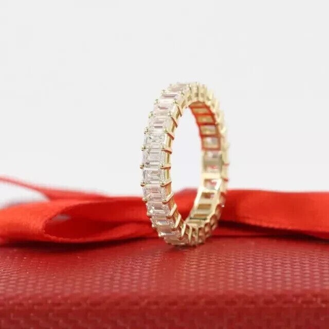 3Ct Emerald Cut Simulated Diamond Full Eternity Band Ring 14k Yellow Gold Plated