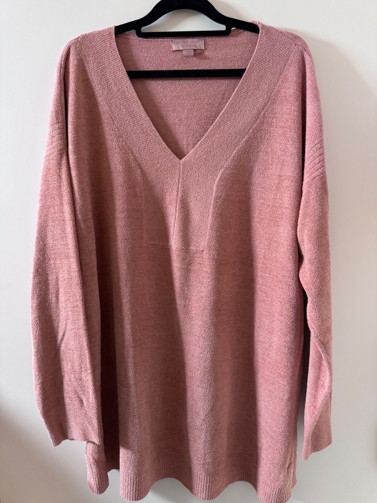 Barefoot Dreams CozyChic Ultra Sweater 1X Pink V Neck Soft Lounge Pullover Top