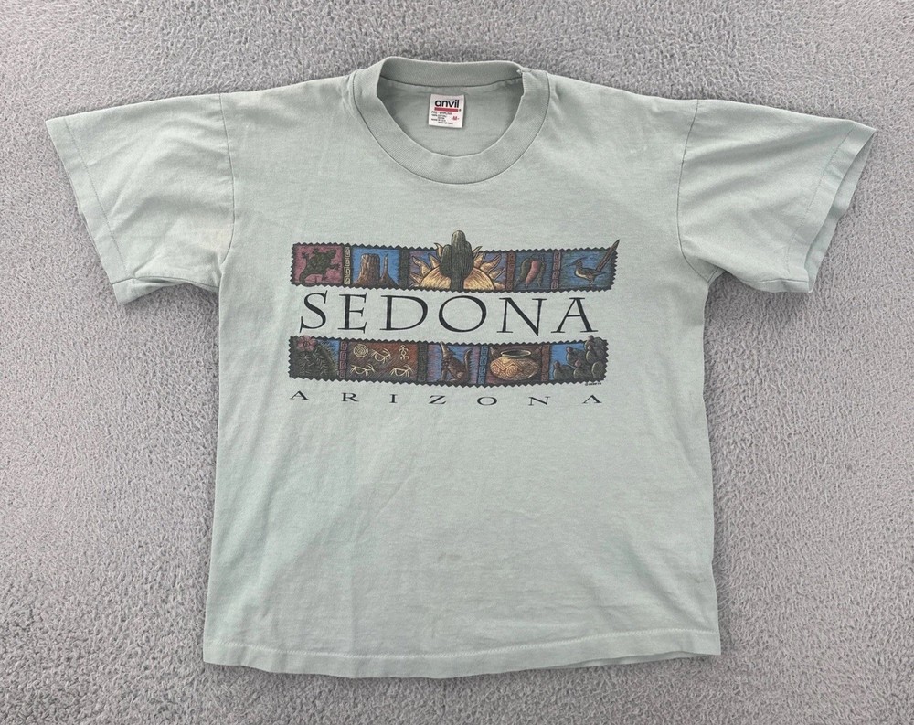 Vintage Anvil Mens Medium Green Single Stitch Made In USA Shirt Sedona Arizona
