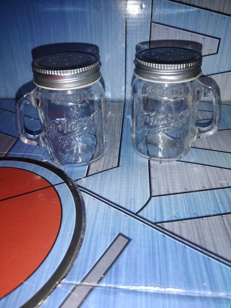 Vintage Mason Jar Salt & Pepper Shakers - Clear Glass with Steel Lids