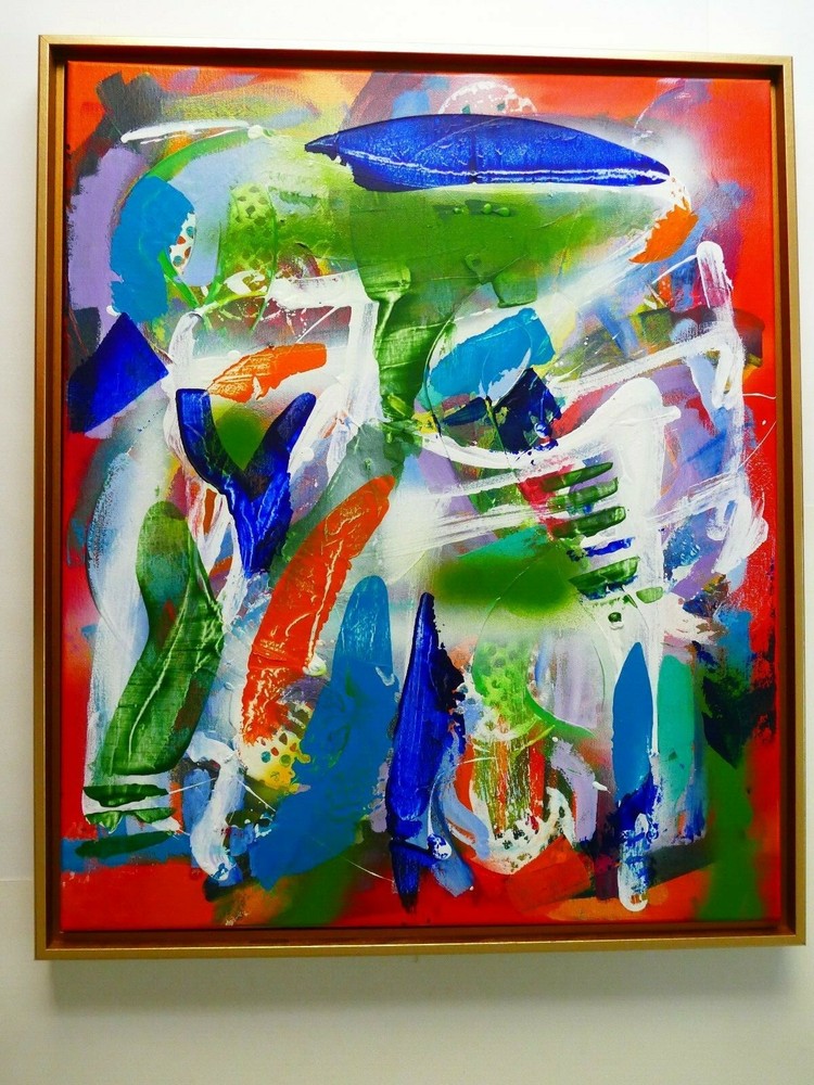 Contemporary art abstract acrylic painted gallery finish with frame gold ready-image