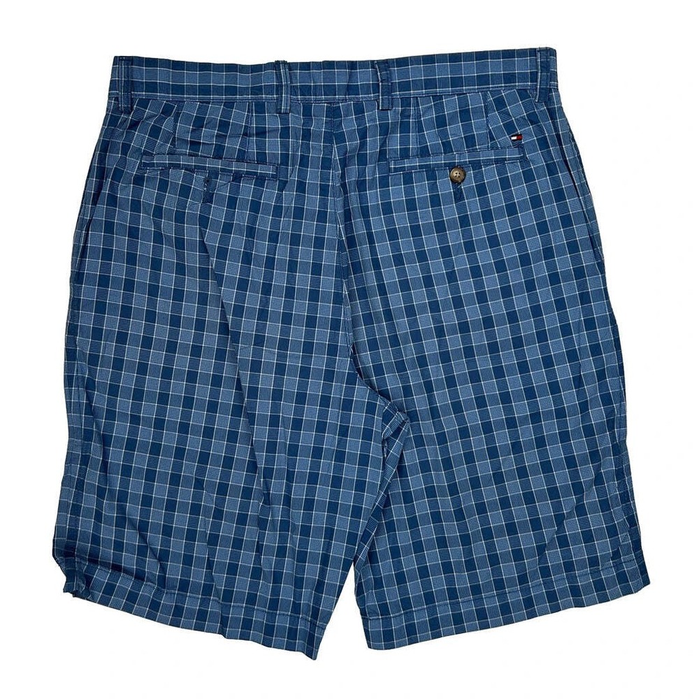 Tommy Hilfiger Checked Chino Shorts - 34W 10L Blue Cotton