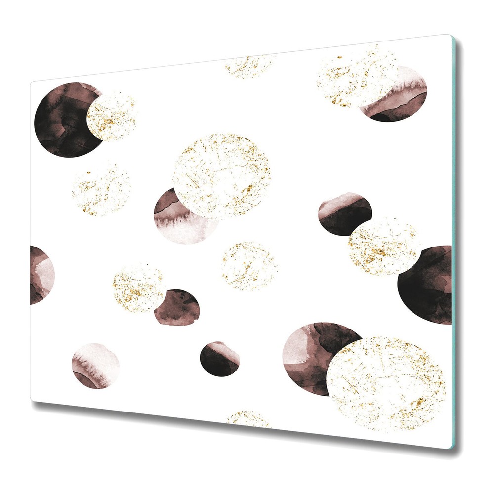 Glass Kitchen Chopping Board Modern Geometric Gold and brown wheels 60x52