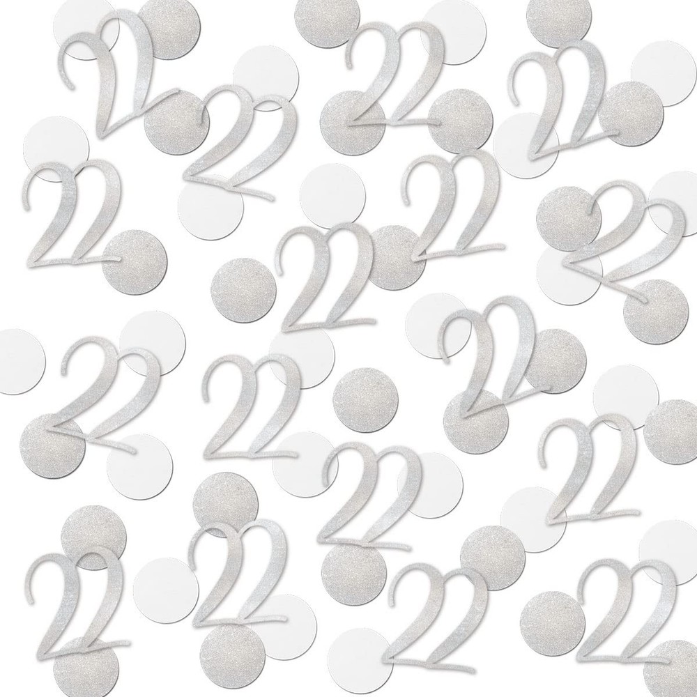 200 PCS Silver Glitter 22nd Birthday Anniversary Number 22 Table Confetti