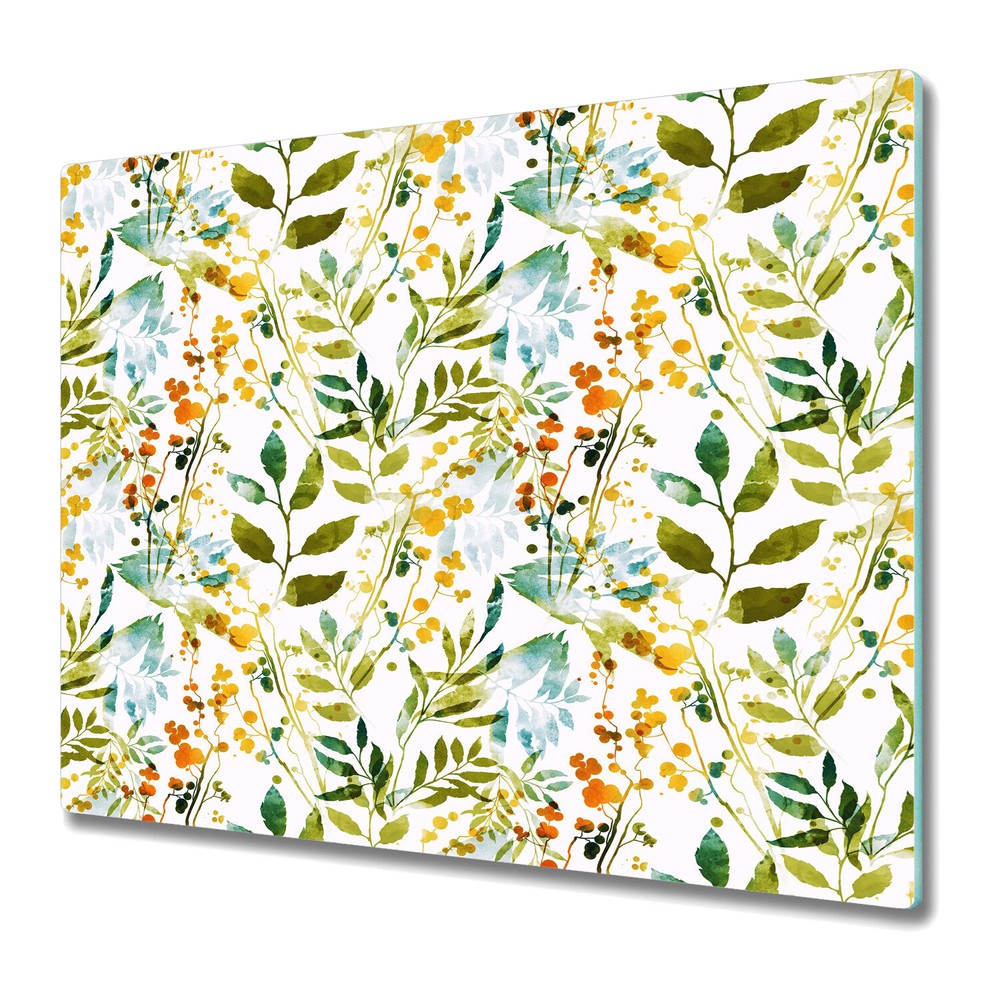 Glass Chopping Board Utensil Boho Spring Floral Painting Field Flowers 60x52