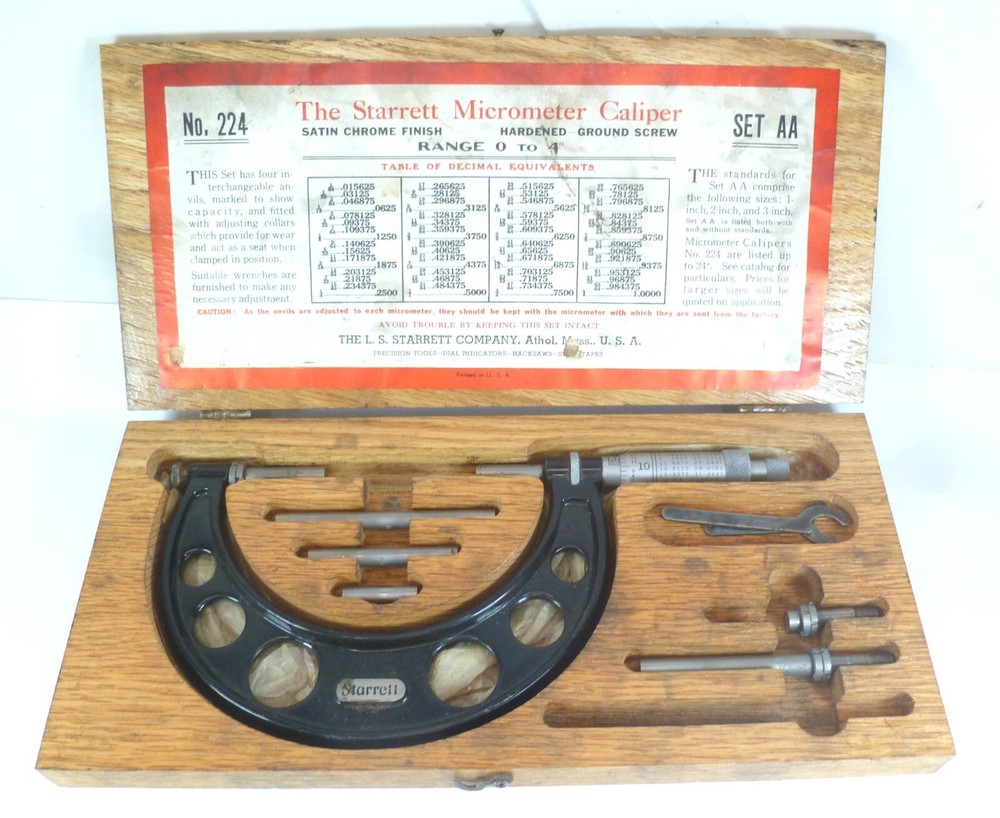 Vintage Starrett Micrometer Caliper 224 Set AA - Missing 1 piece - Parts or Repa