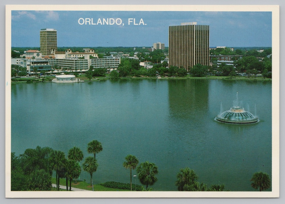 Orlando Florida~View Of Fountain~Lake~Skyline Of City~Continental Postcard