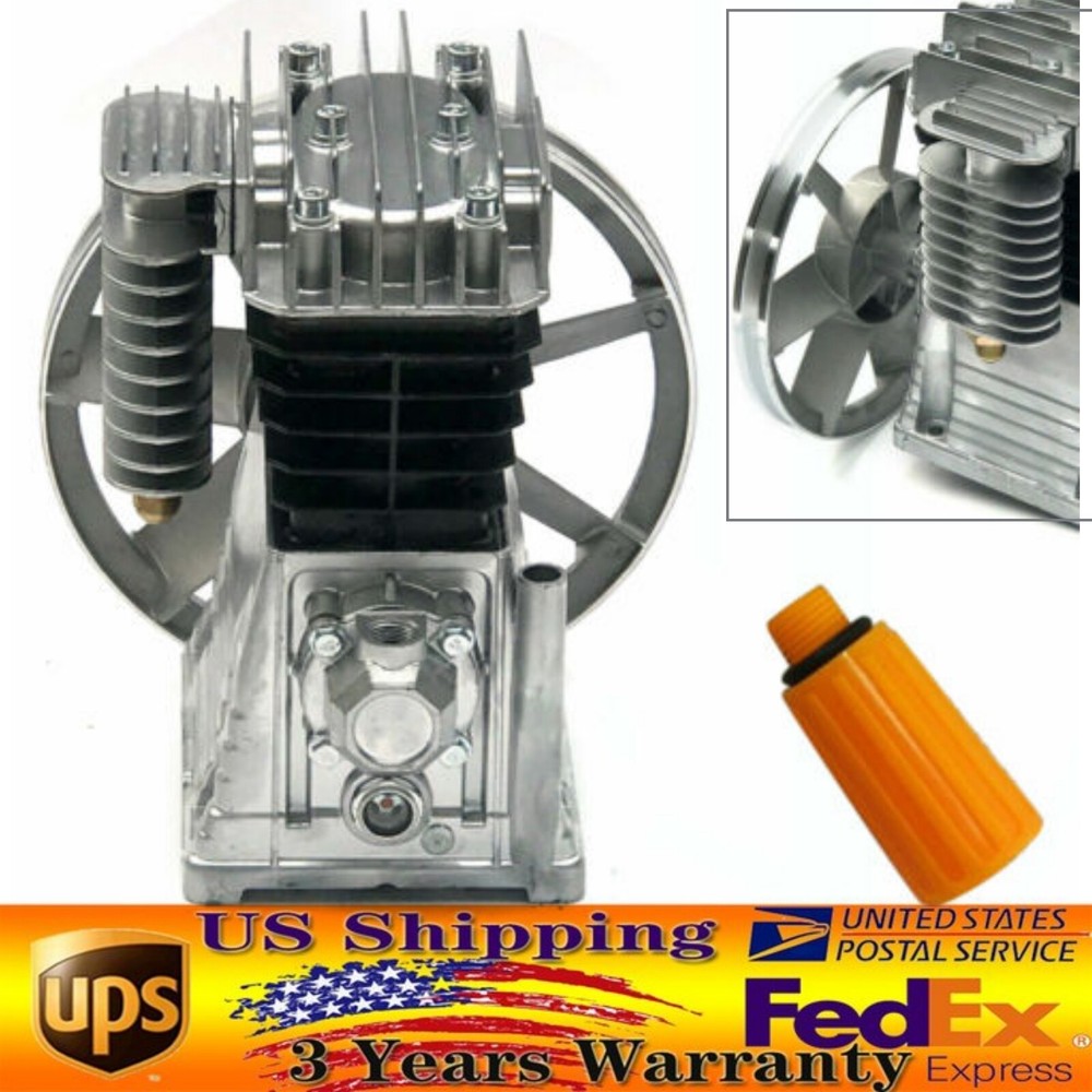 2HP Twin Cylinder Oil-Lubricated Belt Drive Piston Air Compressor Pump in Aluminum  