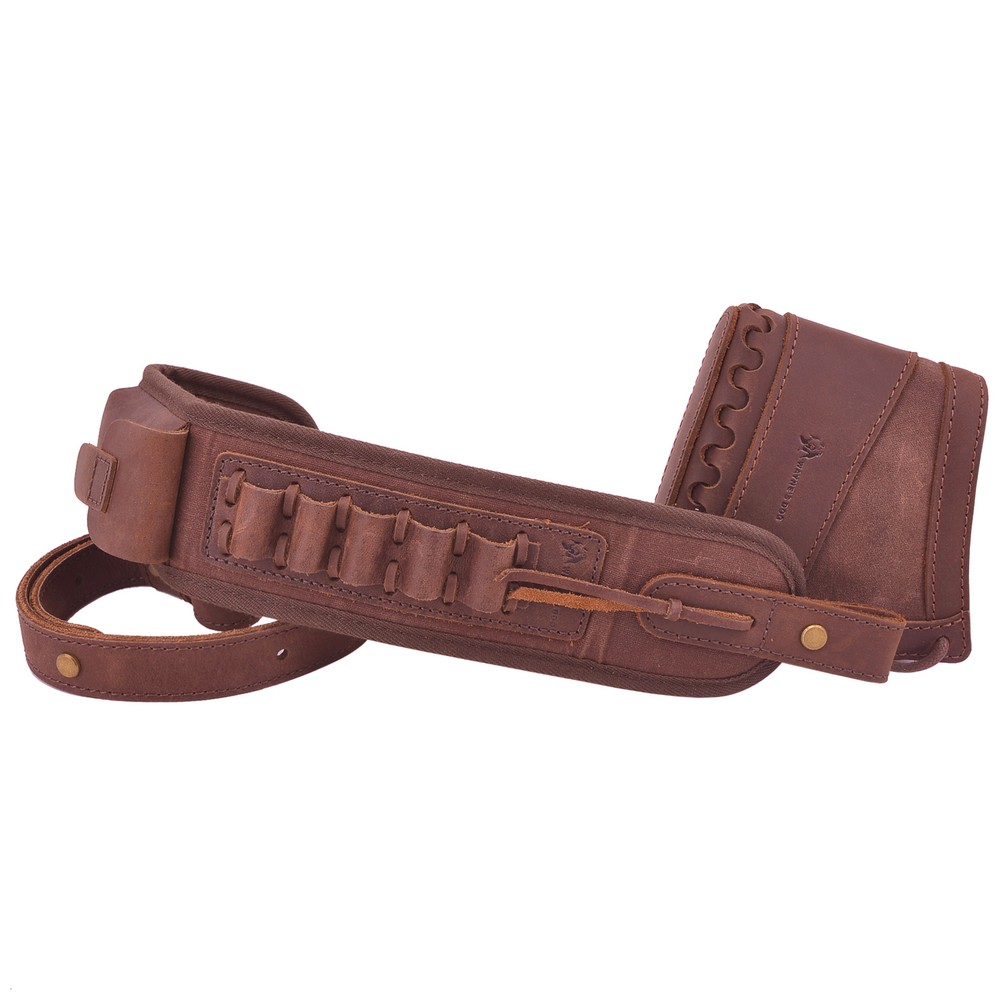 Set of Leather Canvas Rifle Recoil Pad with Gun Ammo Sling for.308.22LR 12GA.357