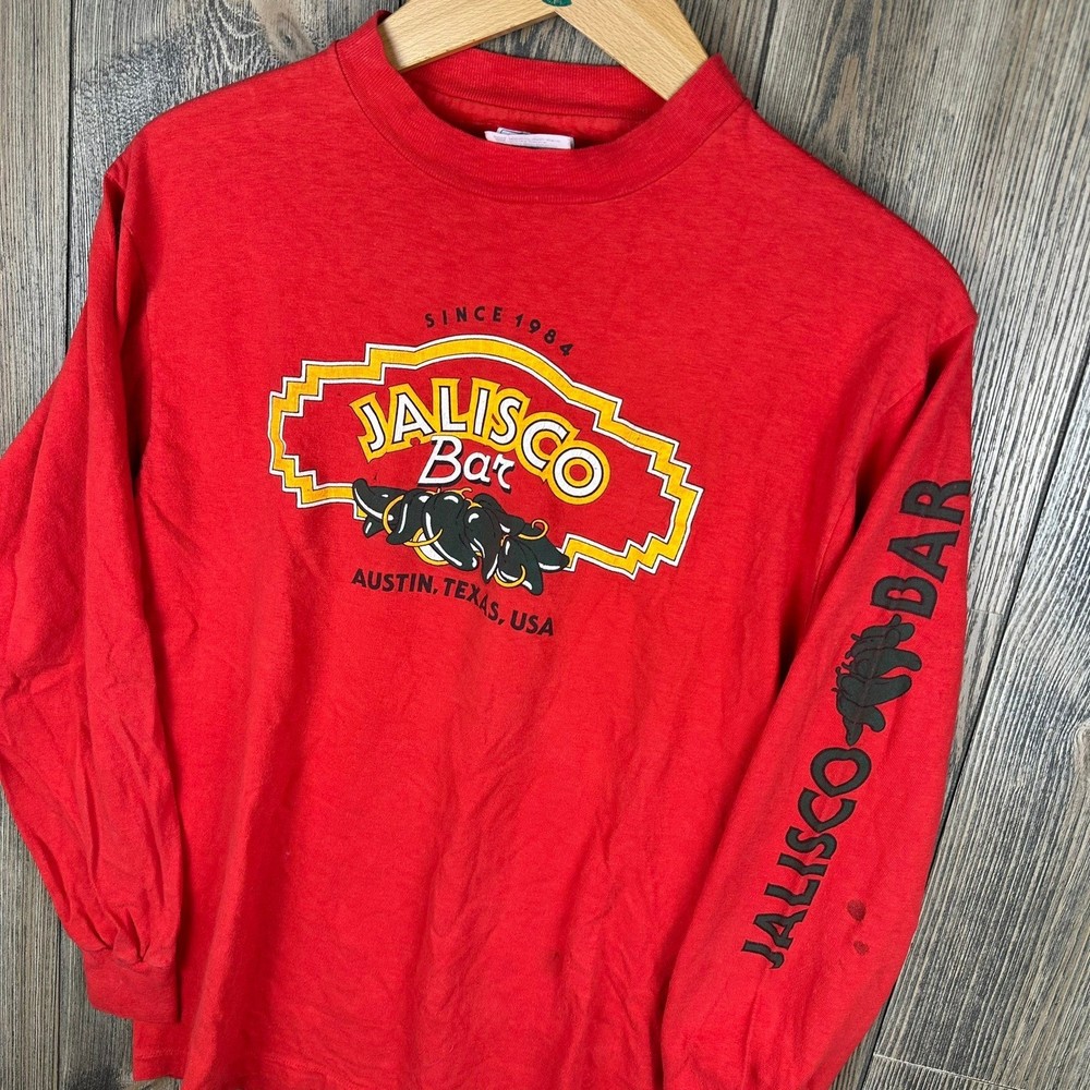 Vintage 80s Jalisco Bar Austin Texas Long Sleeve T-Shirt Red Adult Small