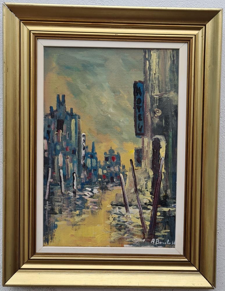 Expressionism oil painting artwork with frame picture painting oil painting city