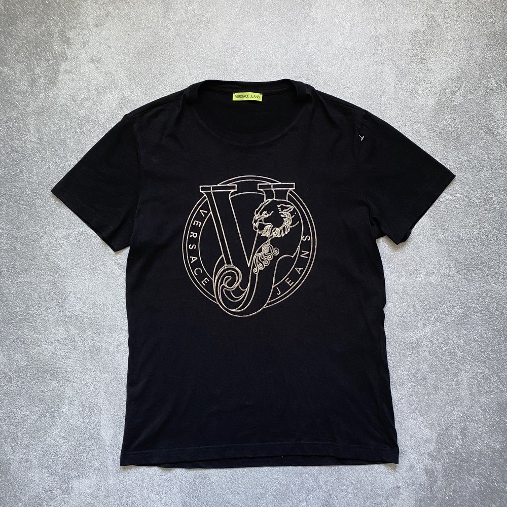 Versace Jeans Mens T-Shirt Black Big Logo V Graphic Crew Neck Size M