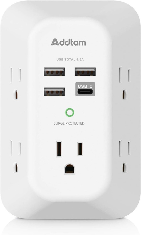 5 Outlet Extender Surge Protector Multi Plug Wall Adapter USB Charger Ports with