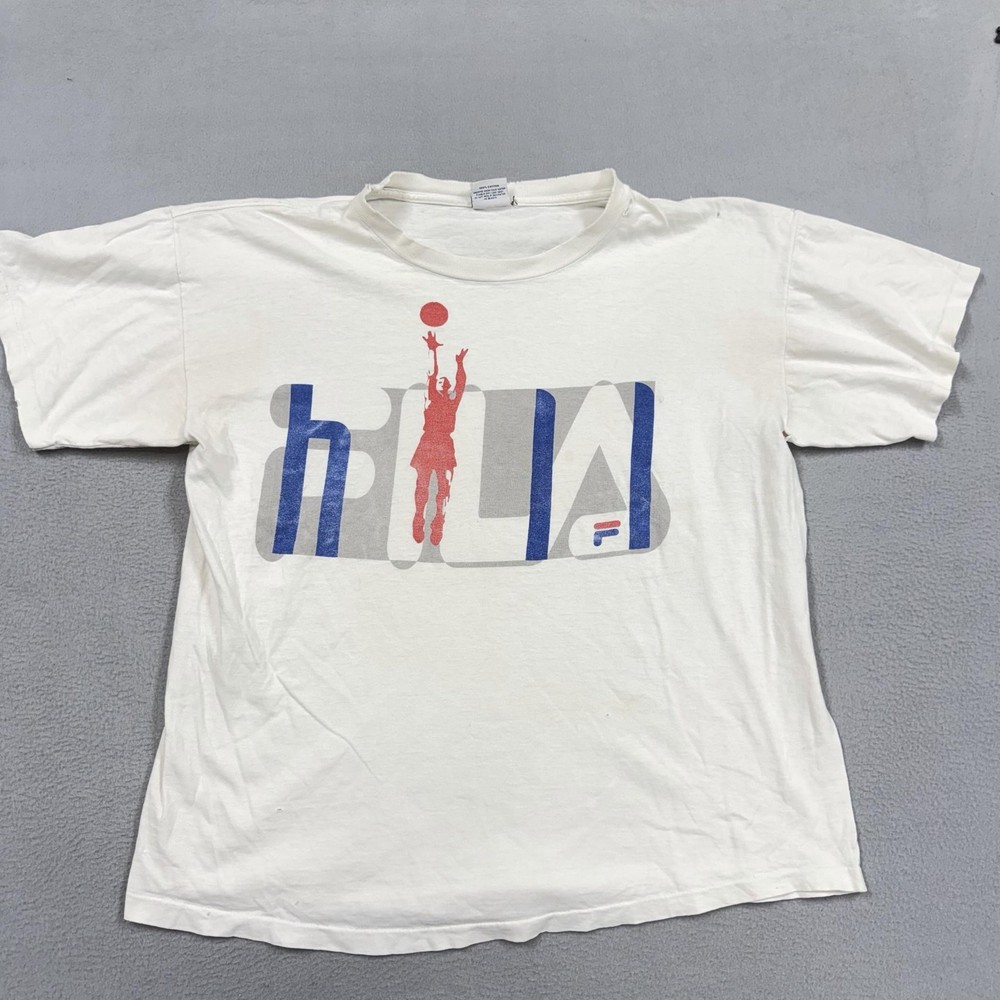 Vintage FILA Shirt Mens Large White Basketball Graphic T-Shirt Tee USA 90s