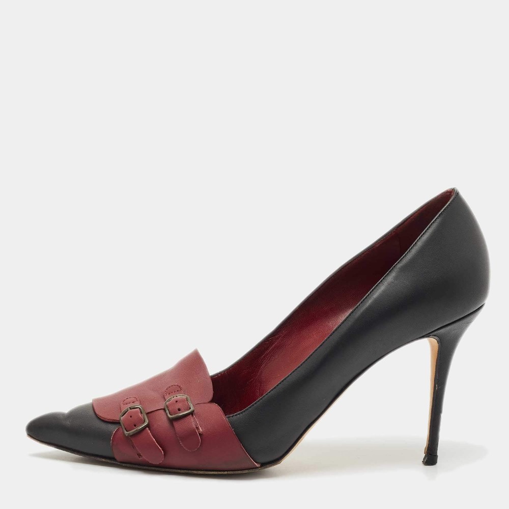 Manolo Blahnik BlackBurgundy Leather Cajada Pointed Toe Pumps Size 38