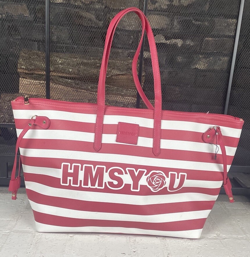 HMSYou Large Tote Bag Multipurpose Women’s Pink And White Striped Bag