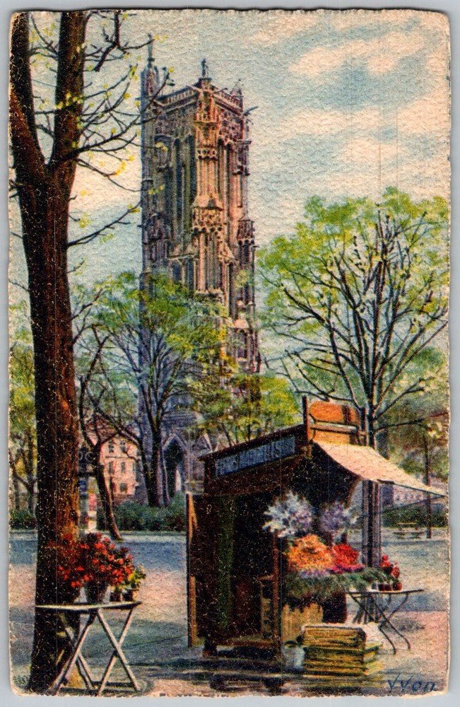 Antique Postcard Saint-jacques Tower Paris, Fr 1920s