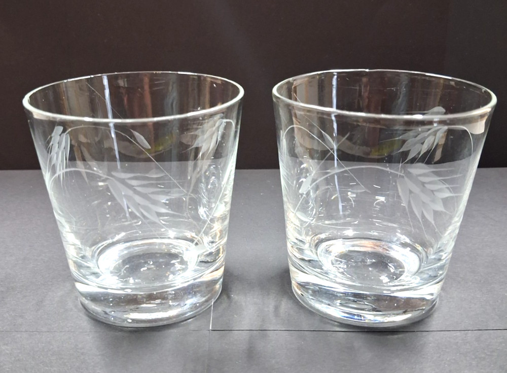 Sasaki Vintage Embossed Etched Wheat Rocks- Whiskey Glasses Set of 2