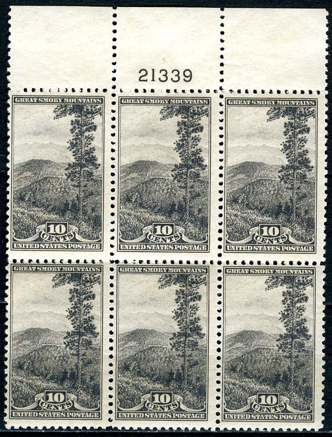 1934 10¢ National Parks Great Smoky Mts Mint NH Plate Block of 6 Stamps SC#749