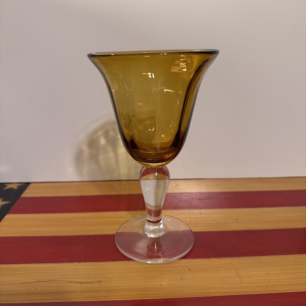 Artland Iris Amber Bubble Hand Blown Glass Water Goblet Vintage