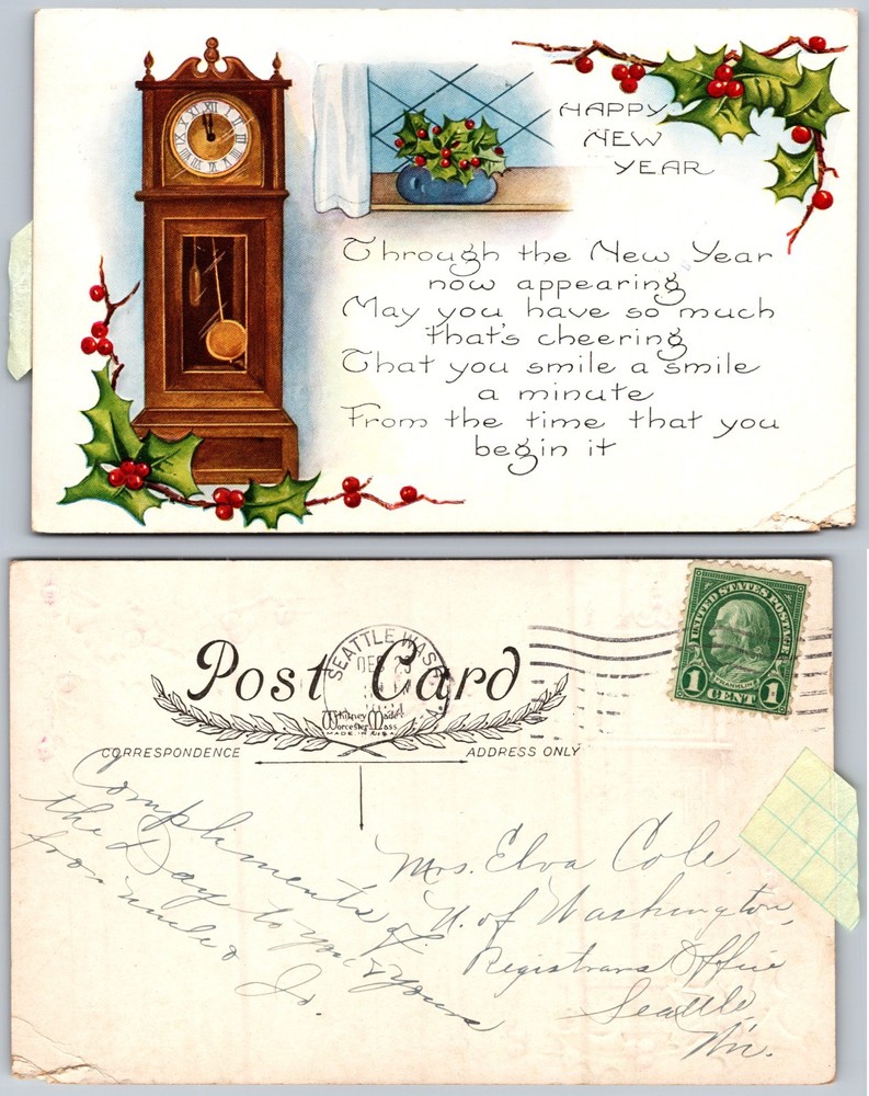 Grandfather Clock New Year Postcard