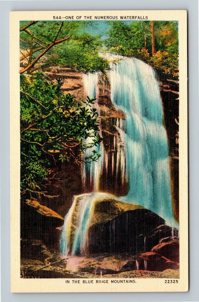 North Carolina, Blue Ridge Mountains, Scenic Waterfall, Cliffs Vintage Postcard