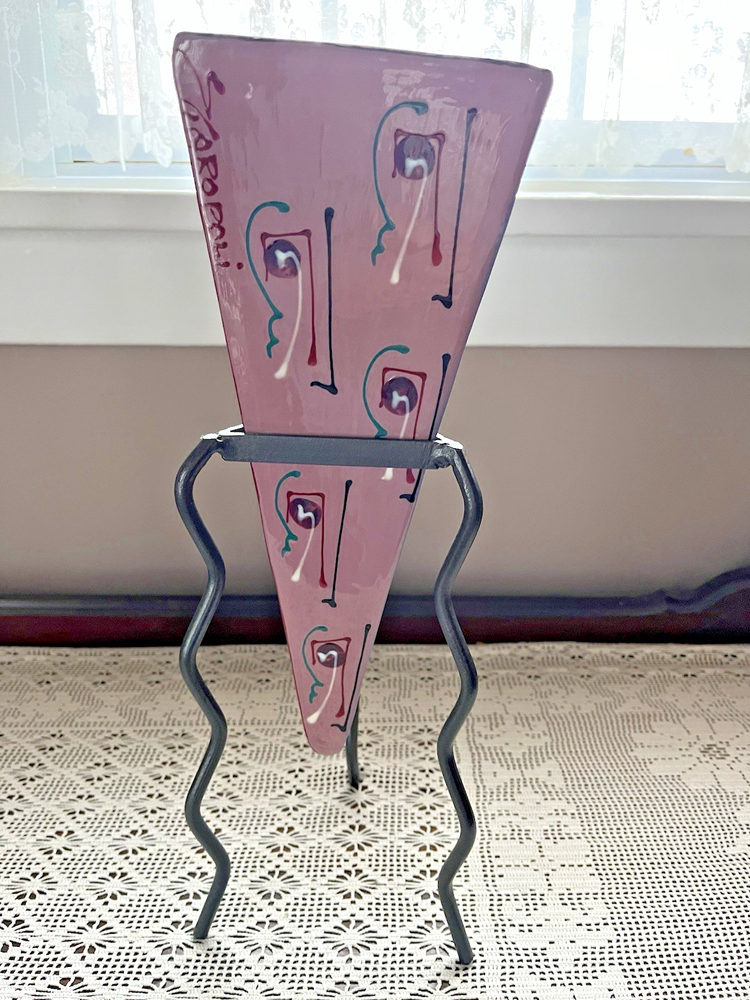 Vintage John And Camille Staropoli Abstract Art Pottery Vase With Stand Signed-image