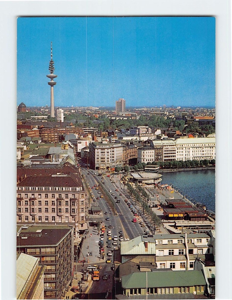 Postcard Jungfernstieg und Fernsehturm Hamburg Germany
