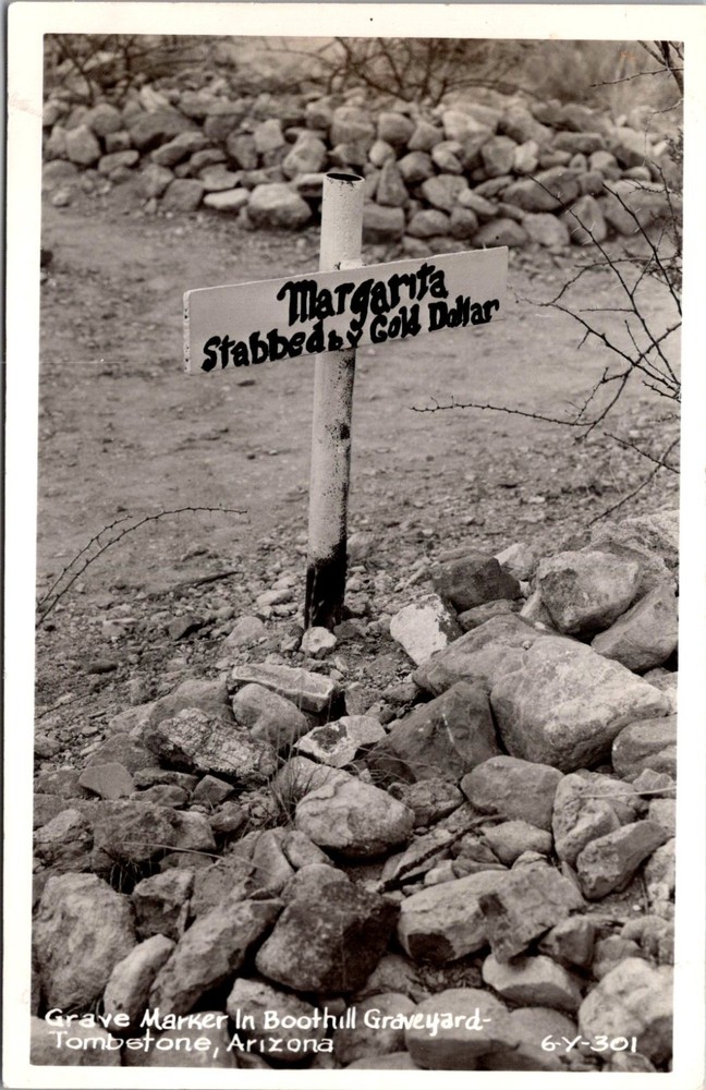 RPPC Grave Marker in Boothill Graveyard, Margarita Tombstone AZ Postcard U10