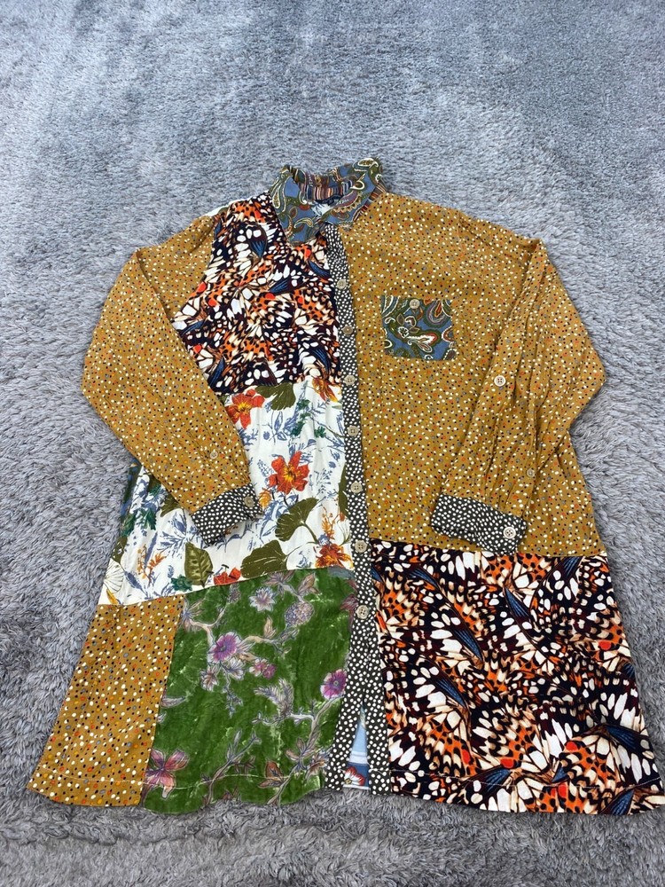 John Mark Cardigan Womens XL Floral Patchwork Kimono Abstract Artsy Tunic Blouse