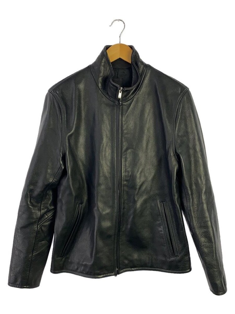 Men's Black Cowhide Leather Blouson Jacket Size 42 Plain Style