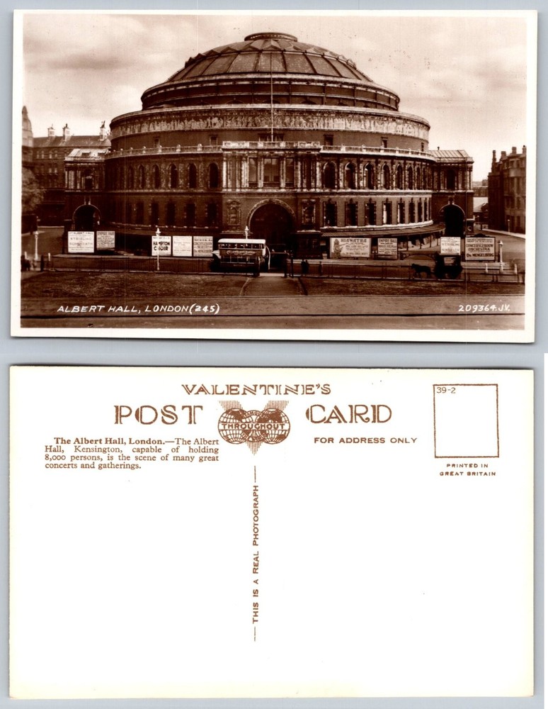 Vintage Real Photo Postcard Royal Albert Hall London England Tram RPPC