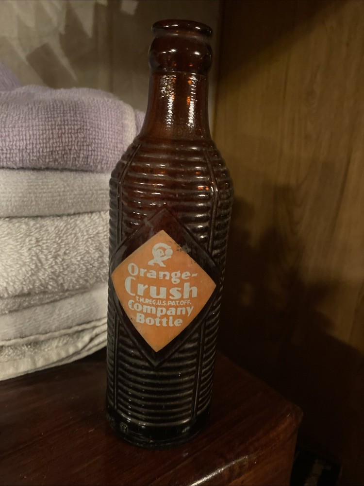 Old Orange Crush Company Bottle Soda Pop Vintage Brown Rib 10 Ounce Collectible