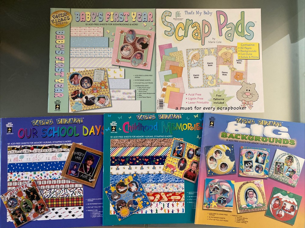 LOT OF 5 Paper Pizazz Baby/Child/School Scrapbooking Paper, Acid Free 11.75x12-image