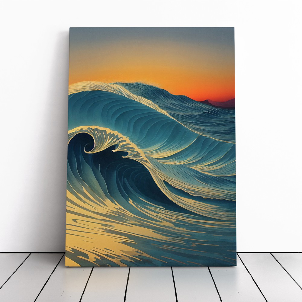 Ocean Wave At Sunset No.1 Canvas Wall Art Print Framed Picture Decor Dining Room