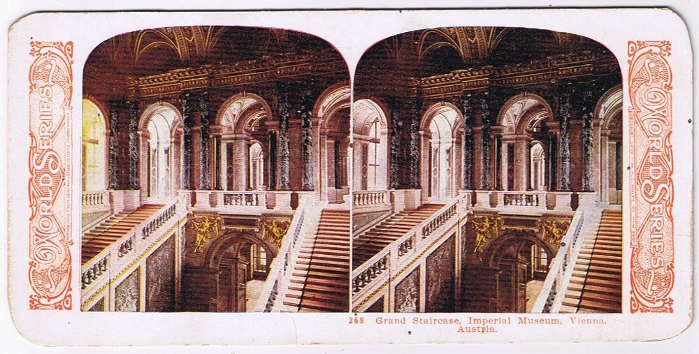 Stereo View Card Stereograph Grand Staircase Imperial Museum Vienna Austria