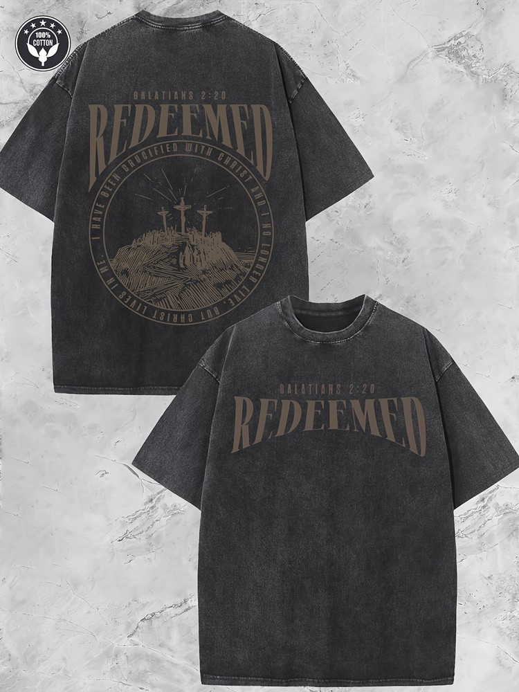 REDEEMED Men's Short Sleeve T-Shirt  220gsm Double-Sided Retro Street PrintMach