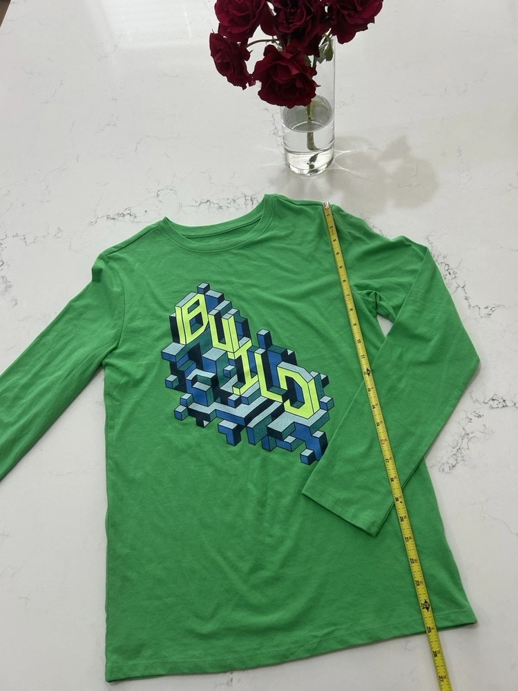 Cat & Jack Boys Green Long Sleeve Graphic Tee Shirt Glow In Dark Size XL (16)