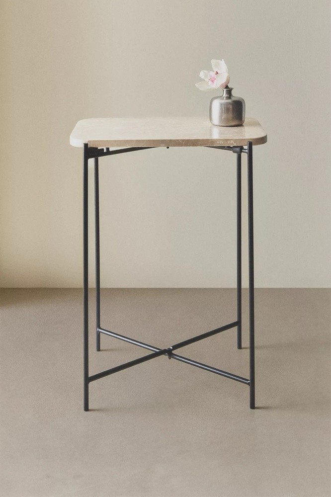 Zara Home White Marble Side Table with Gold Metal Legs