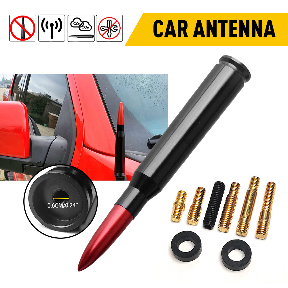 2set Black+Red Bullet Antenna FM Radio Station For Classics Boats Campers Golf C