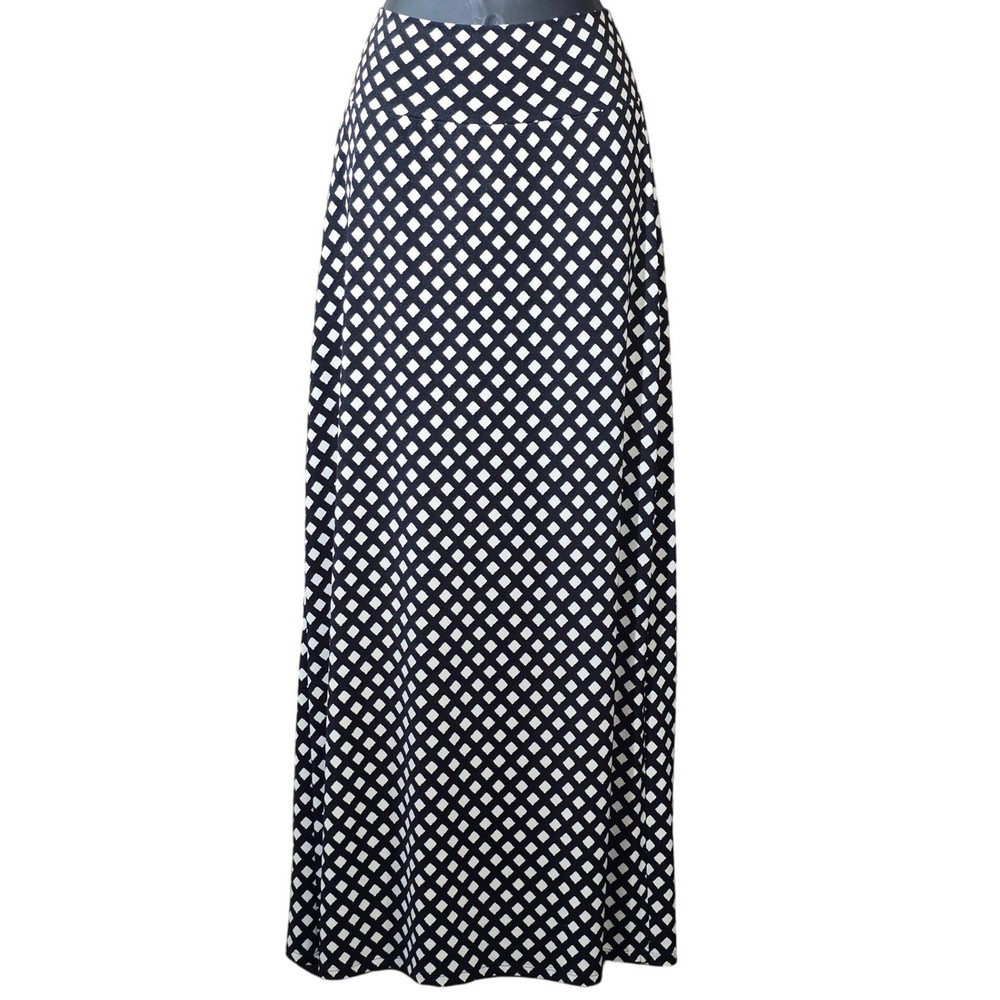 New Directions Black White Diamond Print Maxi Skirt Women's Size M