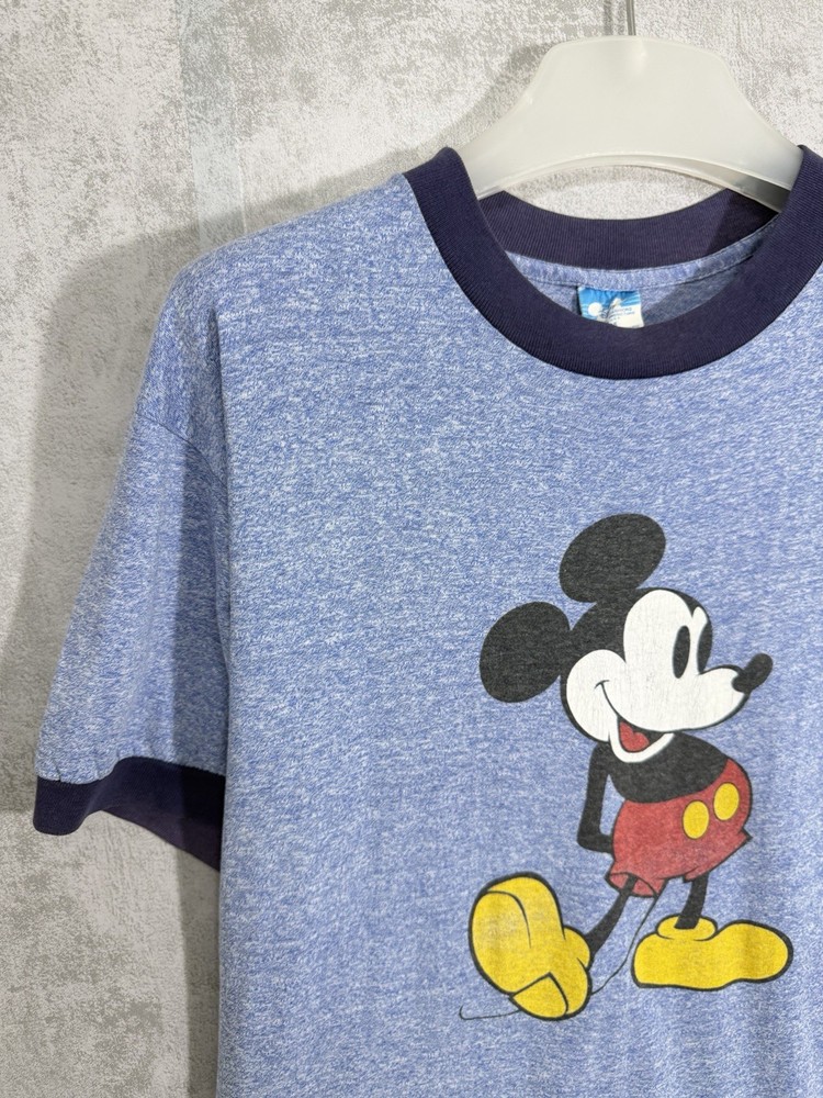 Vintage Mickey Mouse Ringer T-Shirt Disney Character Fashions Blue Heather L USA