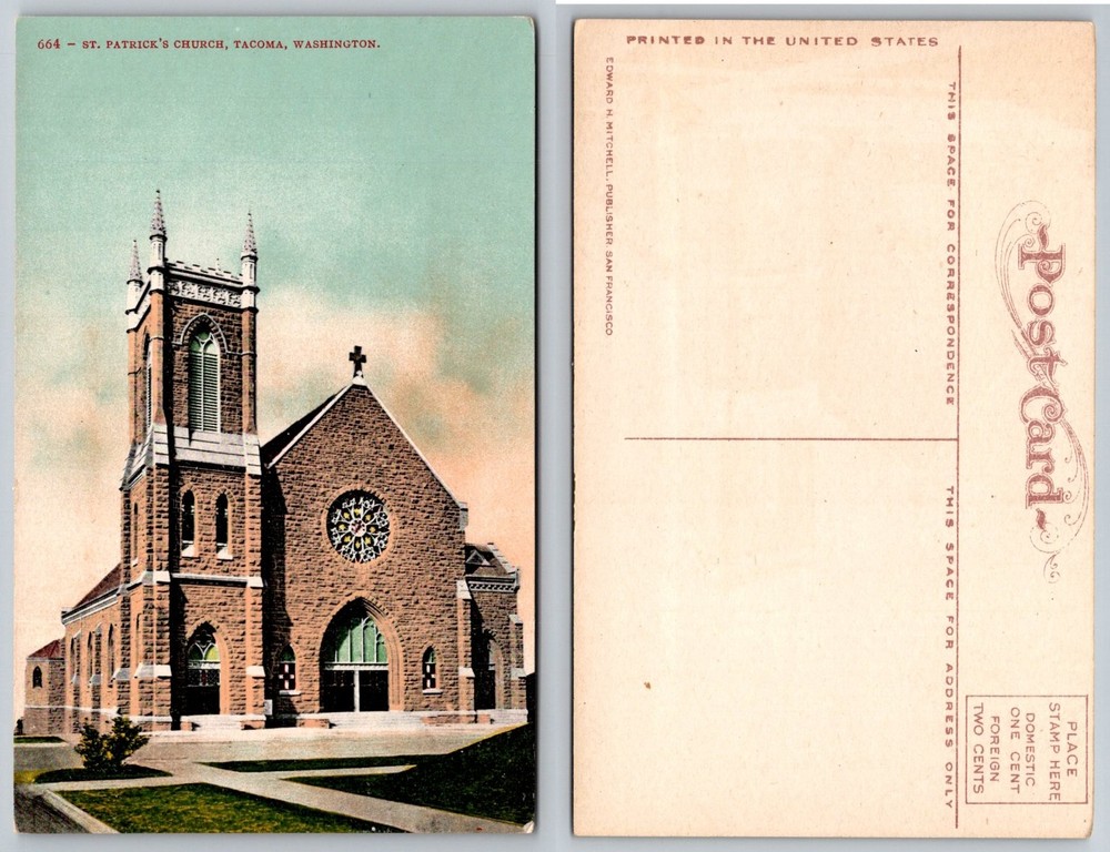 St. Patrick's Church Tacoma WA Postcard Edward H Mitchell 1910s